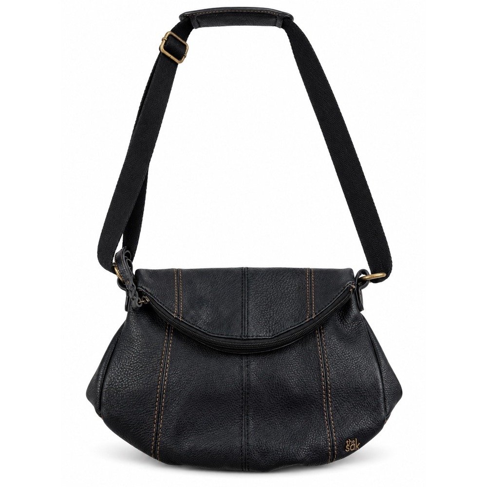 The Sak Vintage Y2K Deena Black Pebbled Leather Boho Crossbody Bag